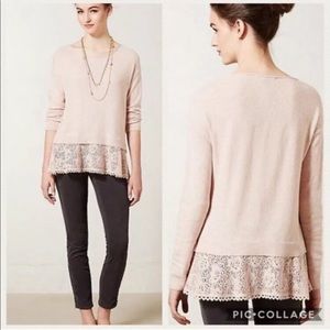 Anthropologie Pink Knit & Knot Bloom lace trim Top  szS BarbieCore price firm